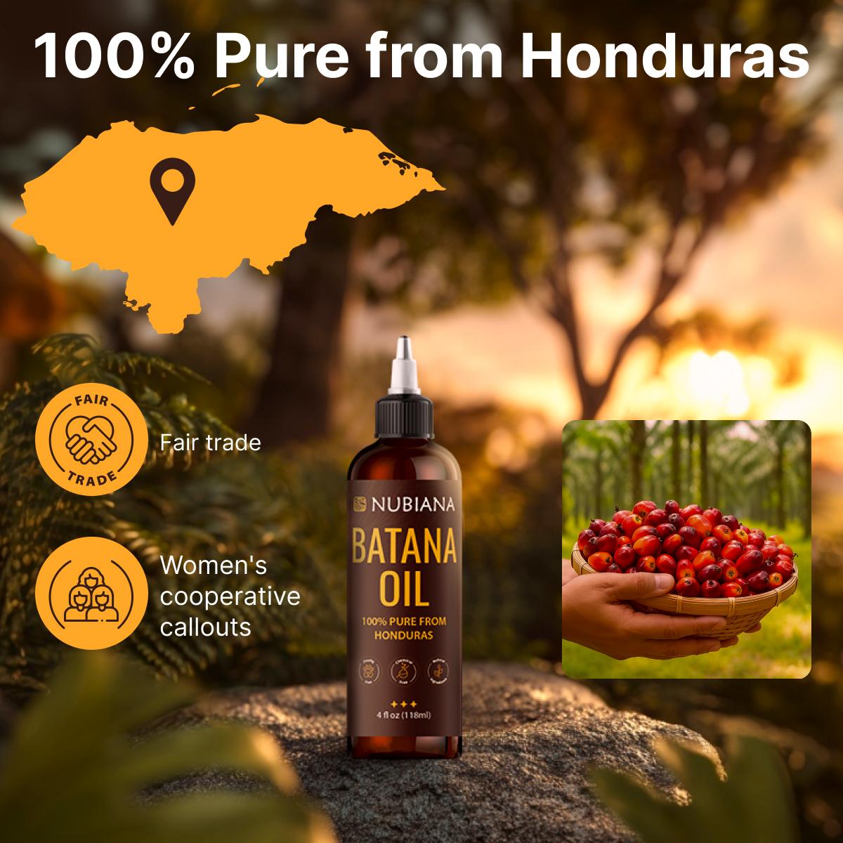 Nubiana - 100% Pure Unrefined Raw Batana Oil from Honduras - Thick Paste for Edges, Eyebrows & Intensive Hair Repair Growth Treatment - 4oz Jar