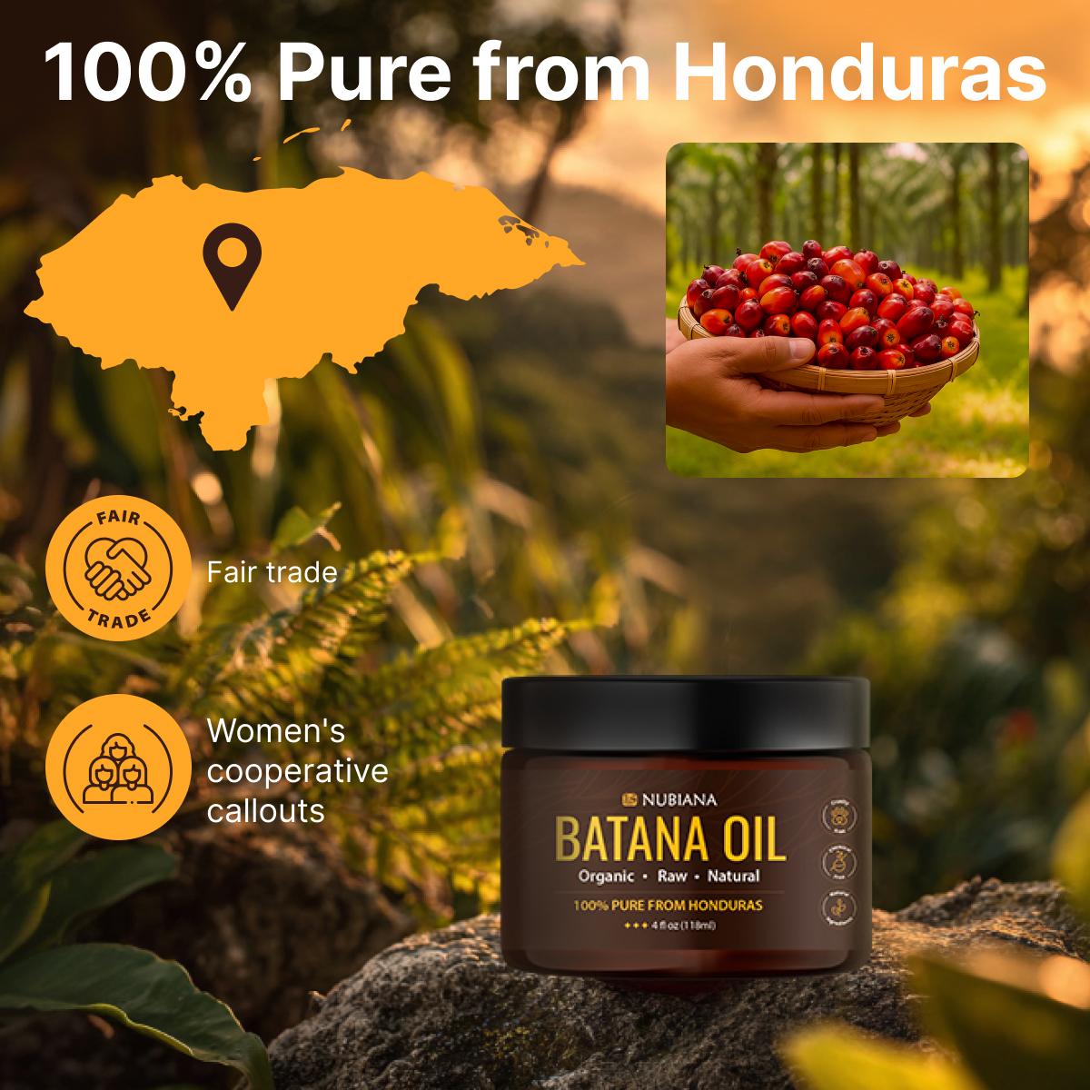Nubiana - 100% Pure Unrefined Raw Batana Oil from Honduras - Thick Paste for Edges, Eyebrows & Intensive Hair Repair - Hair Growth Treatment - 4oz Jar
