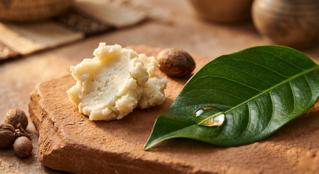 Raw unrefined shea butter used as an authentic african body lotion for dry skin.