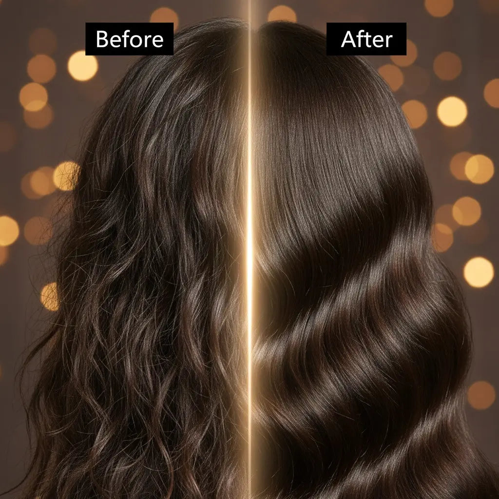 Side by side comparison of dry natural hair versus moisturized hair using shea butter for growth.