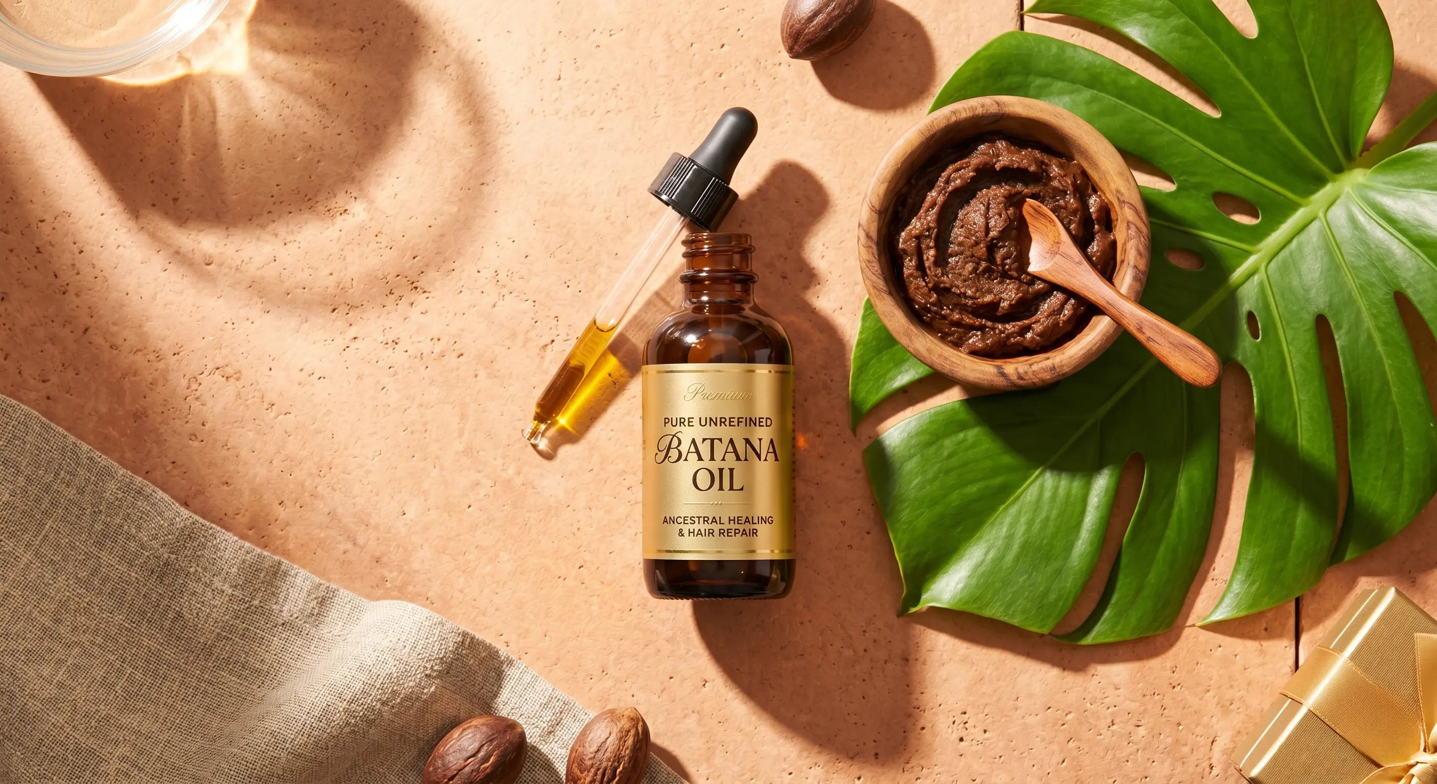 Pure unrefined batana oil for hair used as a summer recovery treatment to repair dry, damaged ends