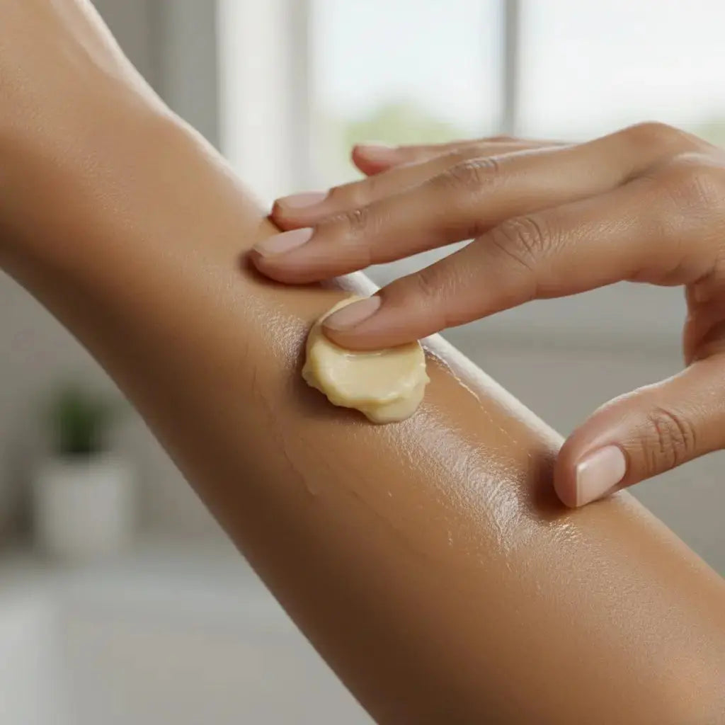 applying Nubiana shea Butter on on skin raw skin