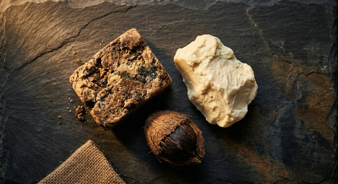 Raw natural african skin care products including black soap and unrefined shea butter