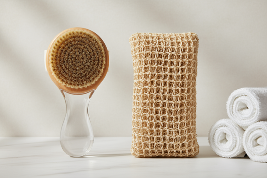 A comparison of a wooden dry brush and an African Net Sponge to see which is the better exfoliator.