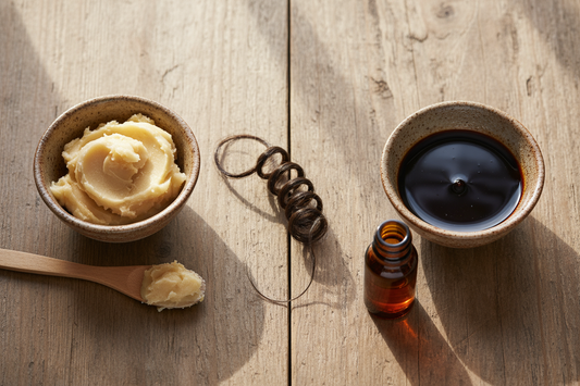 A side-by-side comparison of unrefined shea butter and pure batana oil to see which is best for natural hair care.