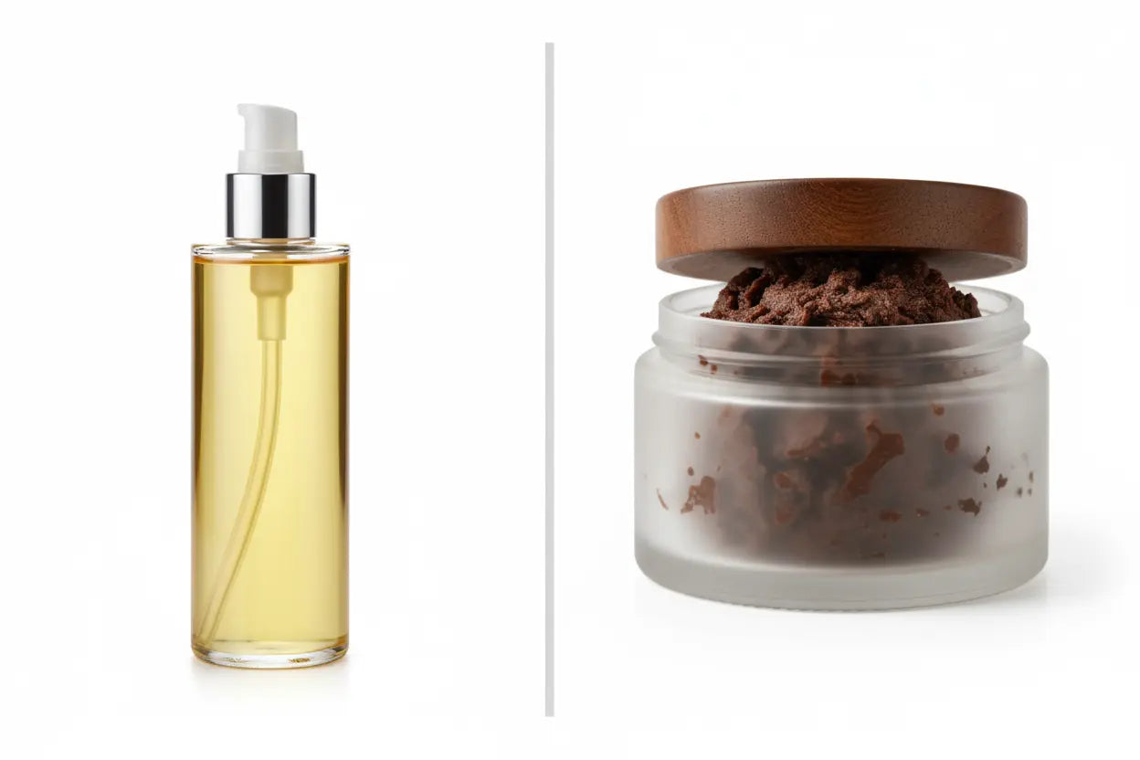 A side-by-side comparison of dark, rich Batana Oil and light, golden Argan Oil for hair repair vs. shine.