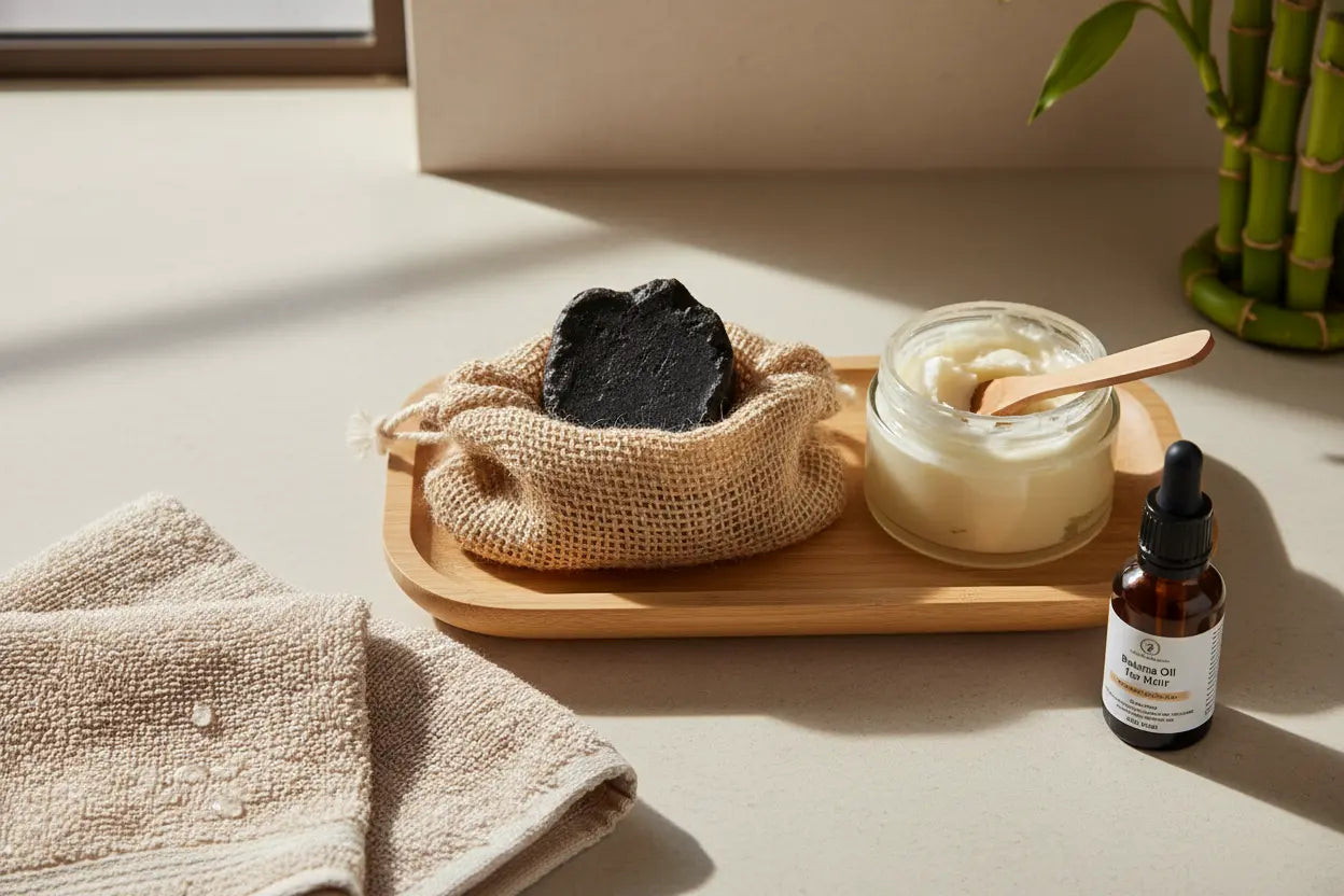 A trusted TryNubiana routine featuring authentic black soap, batana oil, and organic shea butter for ultimate moisture