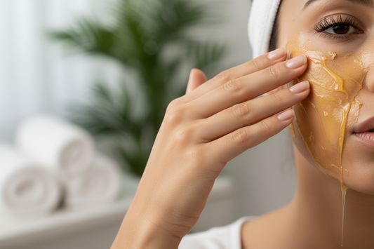An adult using pure unrefined shea butter as a natural oil cleanser to remove makeup from their face.