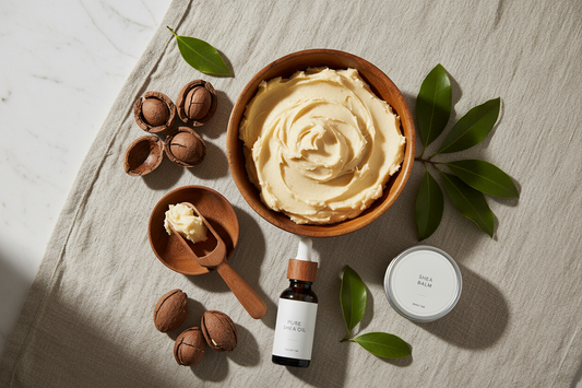 A mature adult applying unrefined shea butter to their hands to help fade age spots and brighten dull skin.
