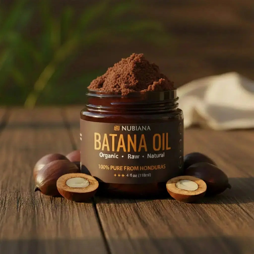 Jar of Nubiana authentic 100 pure unrefined batana oil paste from Honduras