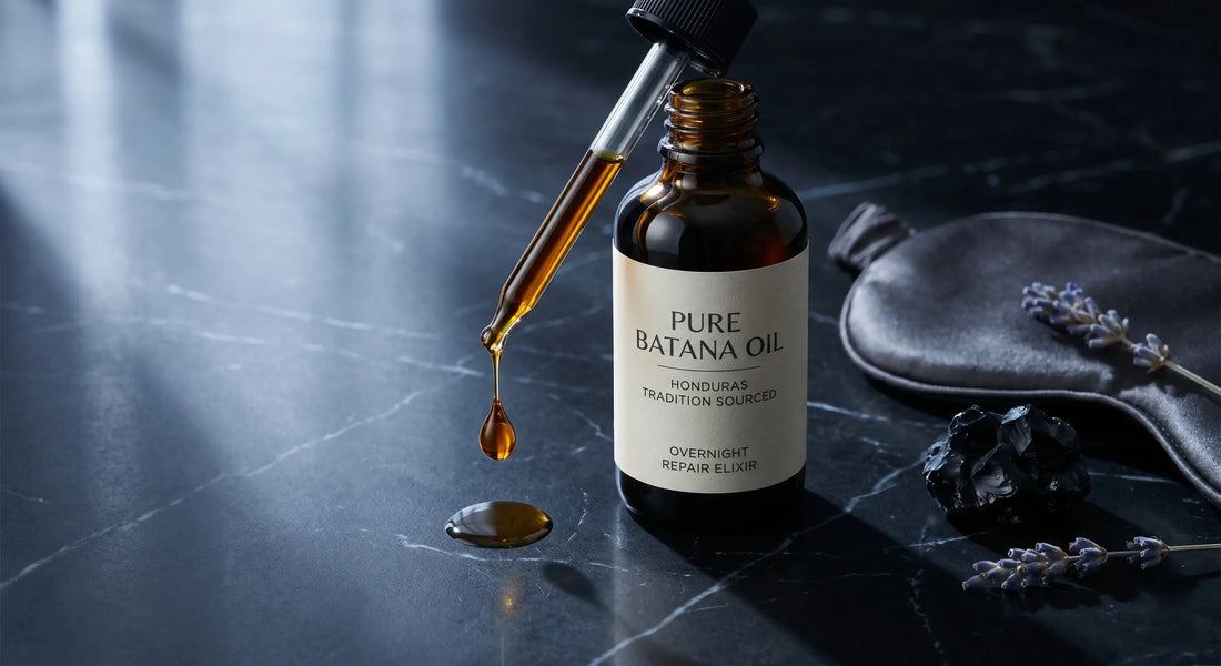 Pure batana oil used as an overnight facial oil for night repair and glowing skin