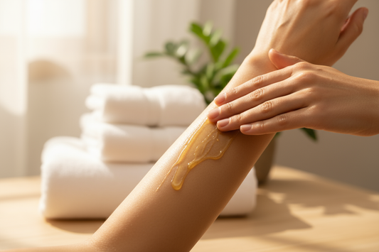 An adult receiving a relaxing body massage using 100% pure unrefined shea butter as a natural massage oil.