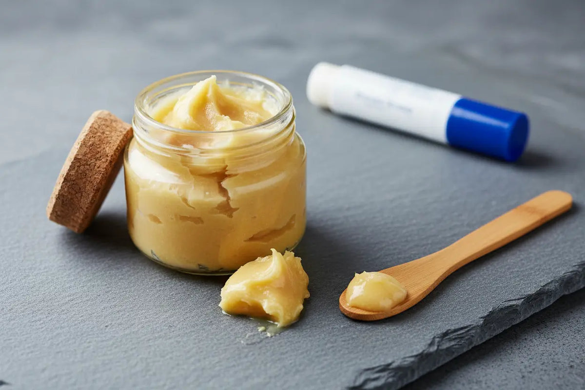 Pure unrefined plant fats used as shea butter in lip balm to heal cracked summer lips safely