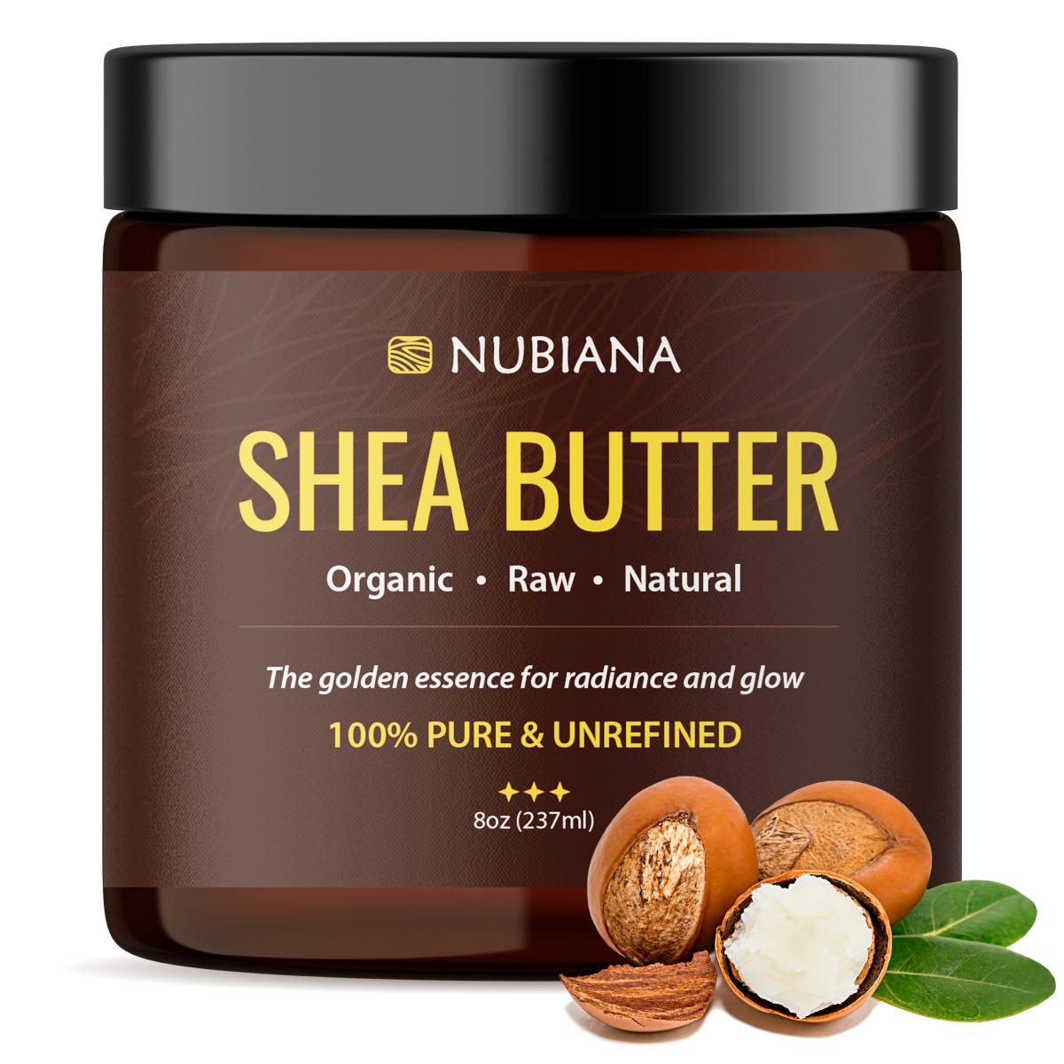 Nubiana Pure African Shea Butter - Unrefined Raw Natural Moisturizer for Dry Skin, Hair & Body - Ethically Sourced Ghana - 8oz
