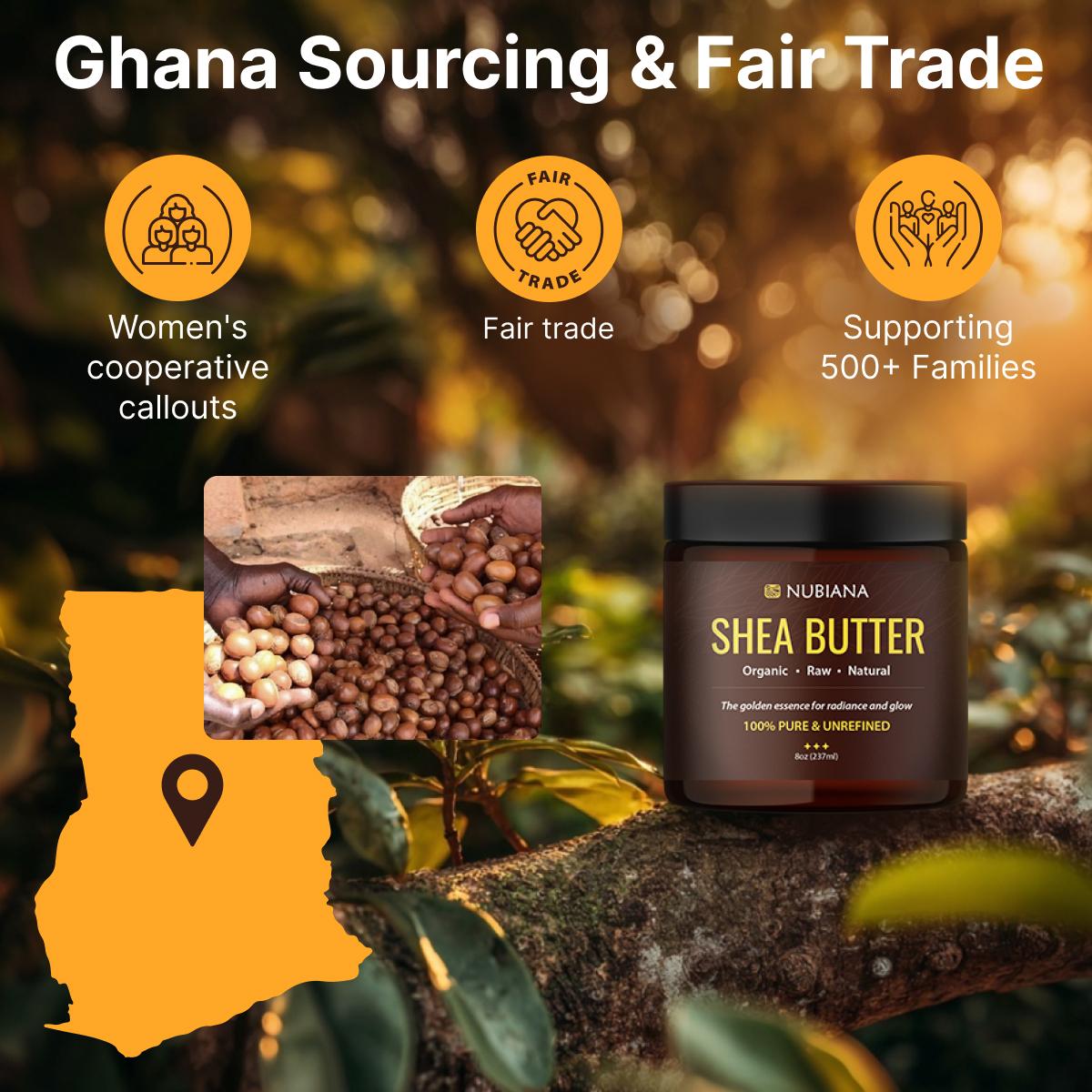 Nubiana Pure African Shea Butter - Unrefined Raw Natural Moisturizer for Dry Skin, Hair & Body - Ethically Sourced Ghana - 8oz